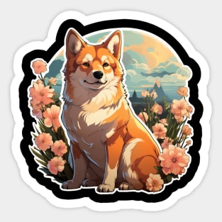 Shiba Inu  Dog Vintage Floral Sticker